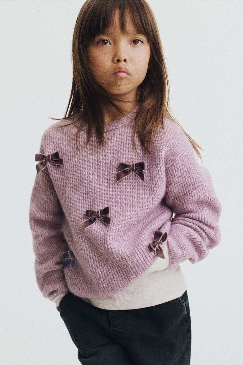 Appliquéd Sweater, Main, color, Dusty purple/bows