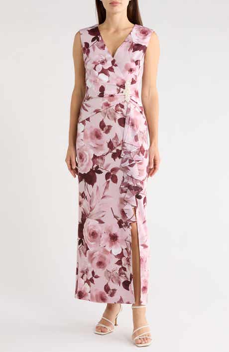 Connected Apparel Floral Gathered Waist Maxi Dress