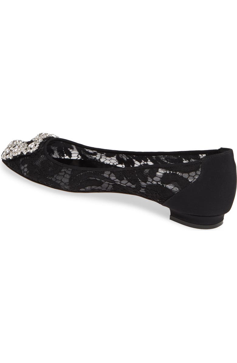 Manolo Blahnik 'Hangisilala' Jeweled Pointy Toe Lace Flat, Alternate, color,