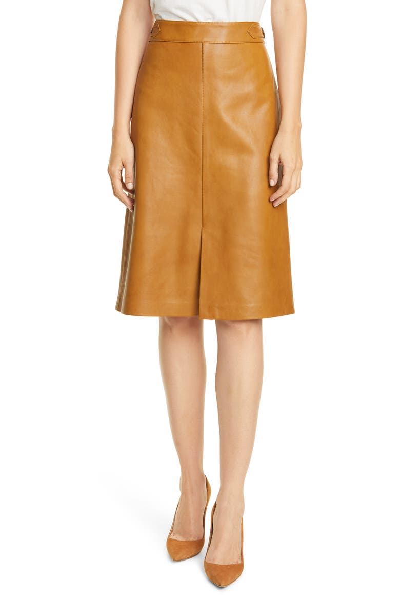 Buckle Detail Leather Skirt, Main, color, BROWN OCHRE