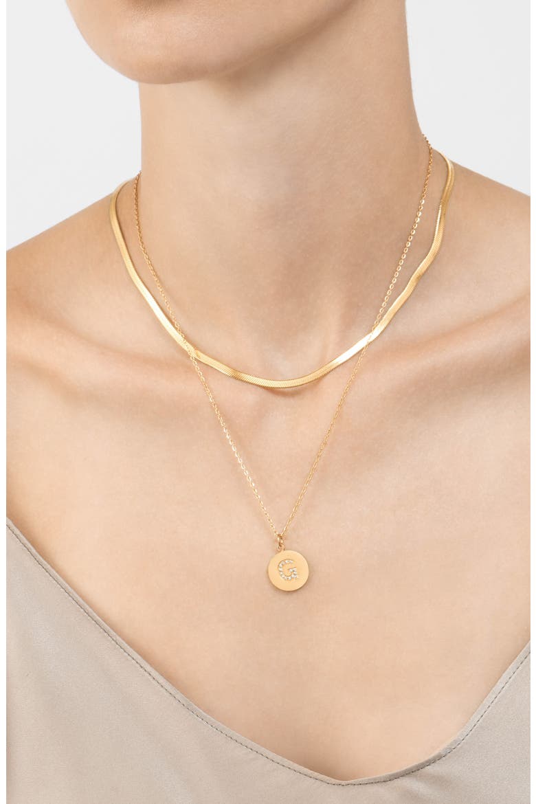 Set of 2 Initial Pendant & Herringbone Necklaces, Alternate, color, GOLD-E
