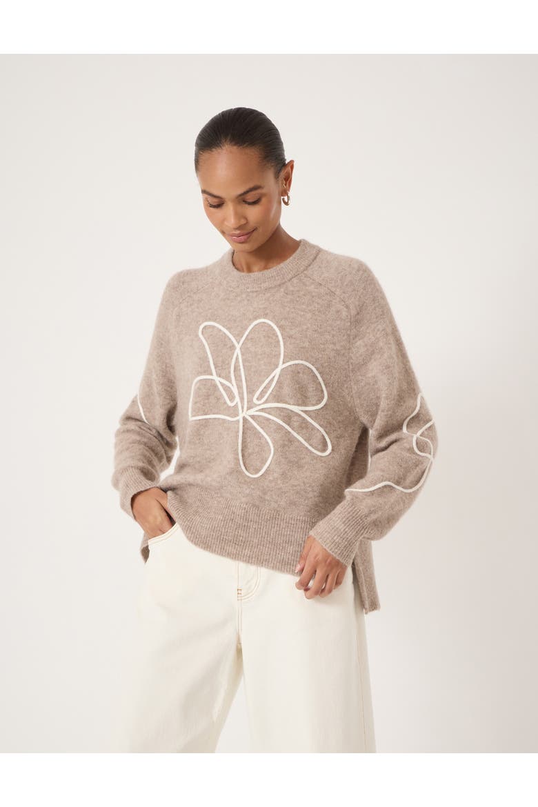 Wool Blend Flower Motif Jumper, Main, color, Oatmeal Marl