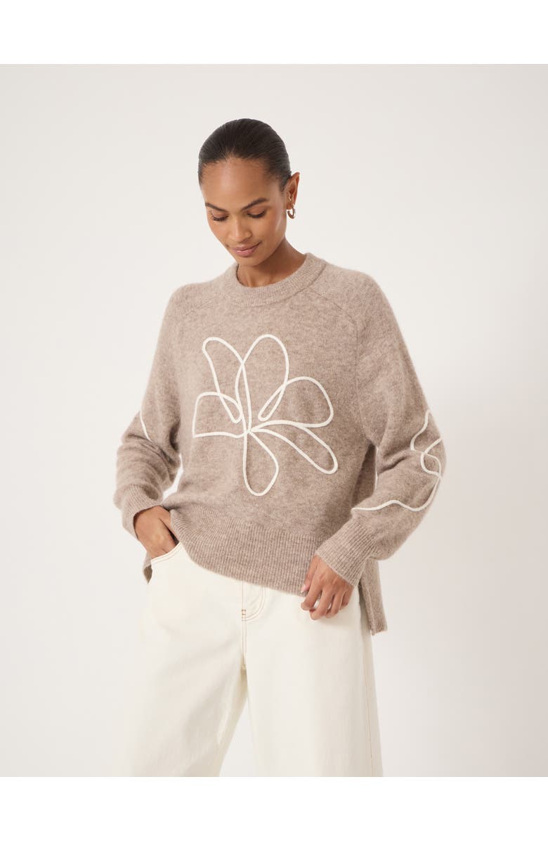 Hush Wool Blend Flower Motif Jumper, Main, color, Oatmeal Marl
