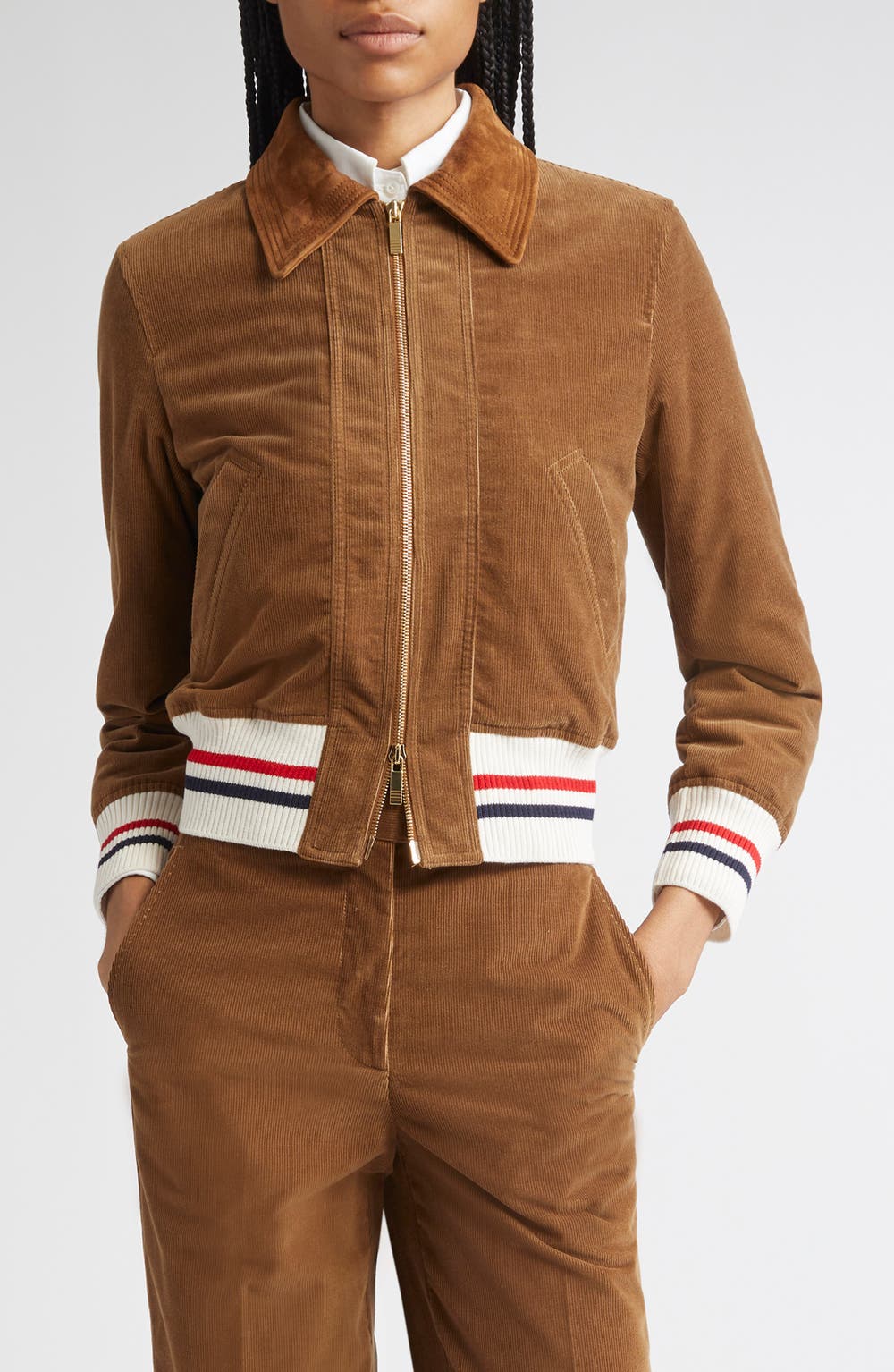 Corduroy Crop Down Bomber Jacket, color, BROWN