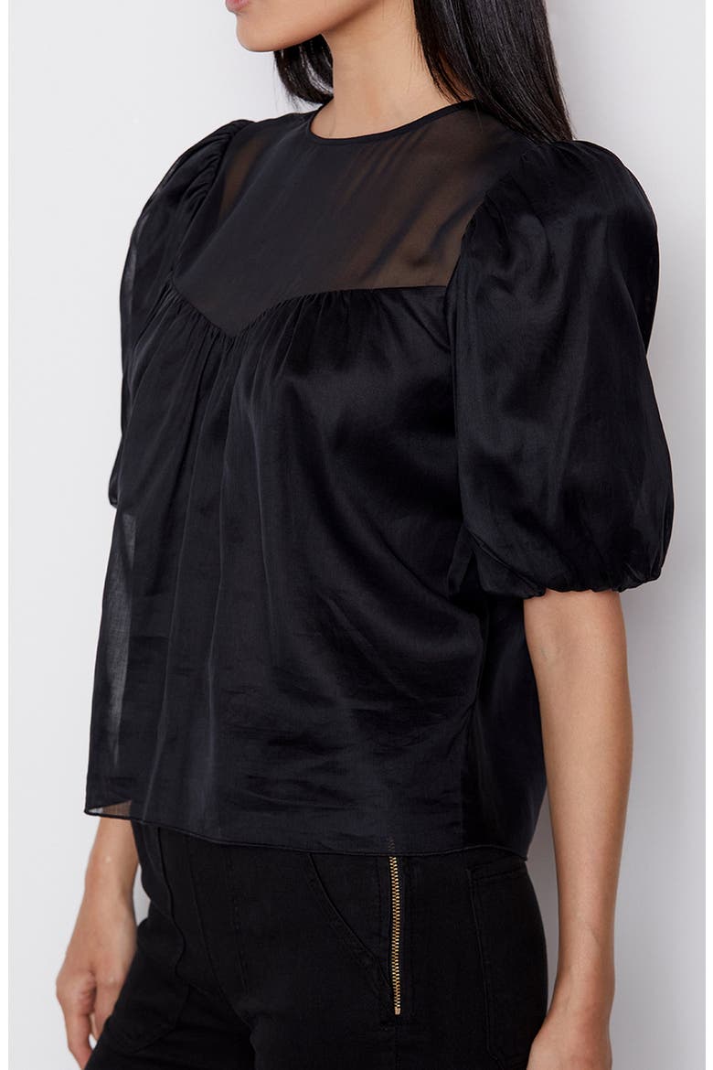 Sheer Inset Silk Organza Top, Alternate, color, NOIR