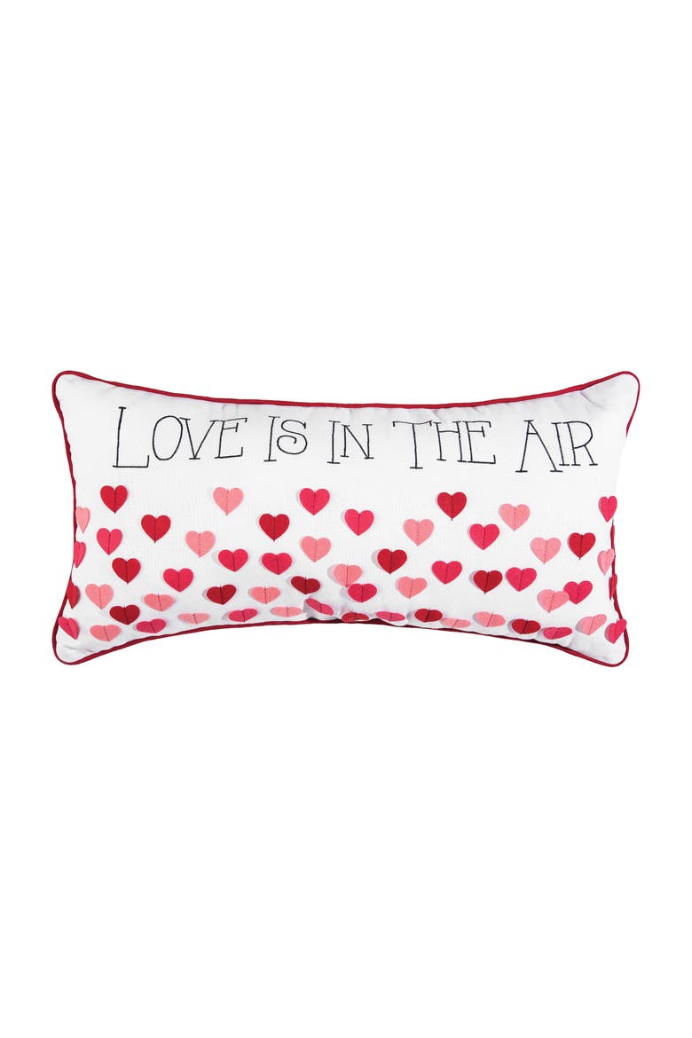 "Love Is In The Air" Mini Embroidered Valentine's Day Accent Pillow 12" x 24", Main, color, Red