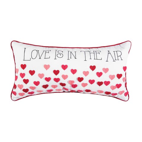 "Love Is In The Air" Mini Embroidered Valentine's Day Accent Pillow 12" x 24"