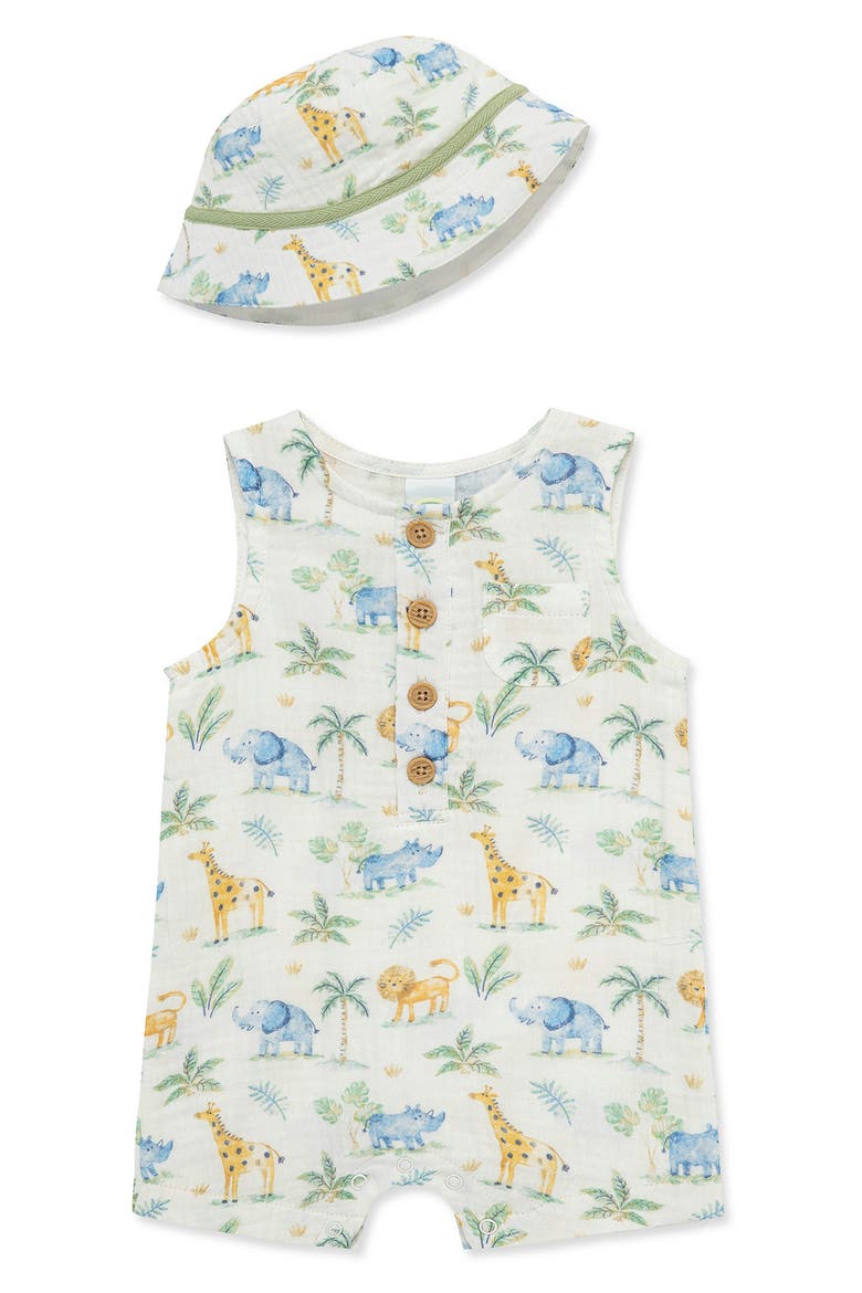 Jungle Romper & Hat Set, Main, color, WHITE MULTI