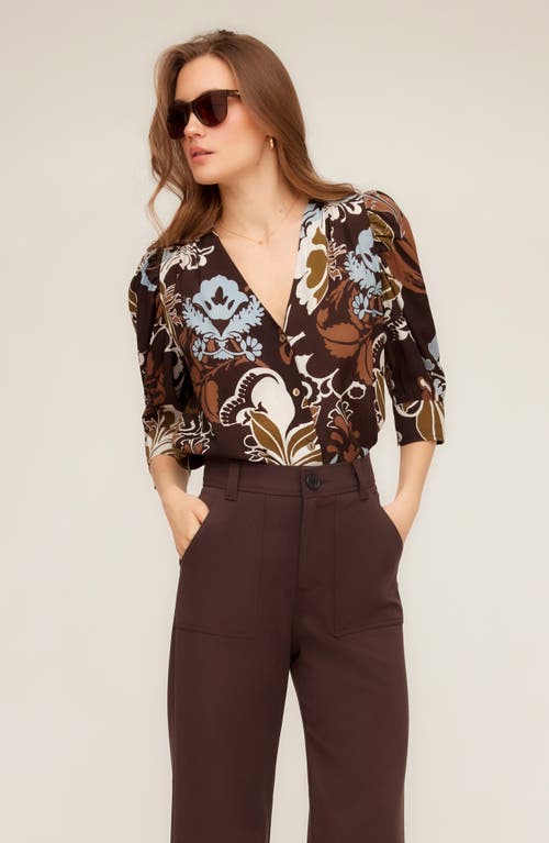 Fifteen Twenty Norah Shirred Sleeve Button-up Top In Brown
