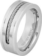 GEOFFREY BEENE Men's Stainless Steel Inset Wire Band Ring