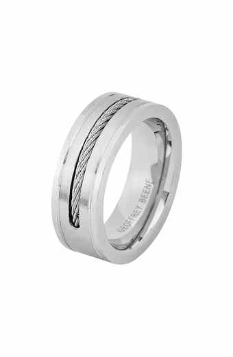 GEOFFREY BEENE Men's Stainless Steel Inset Wire Band Ring