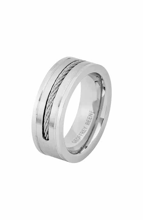 GEOFFREY BEENE Men's Stainless Steel Inset Wire Band Ring