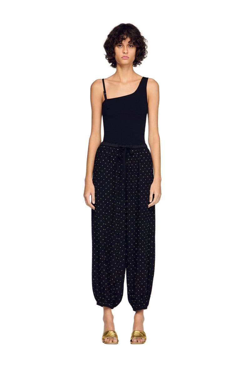 Rhinestone wide-leg trousers, Main, color, Black