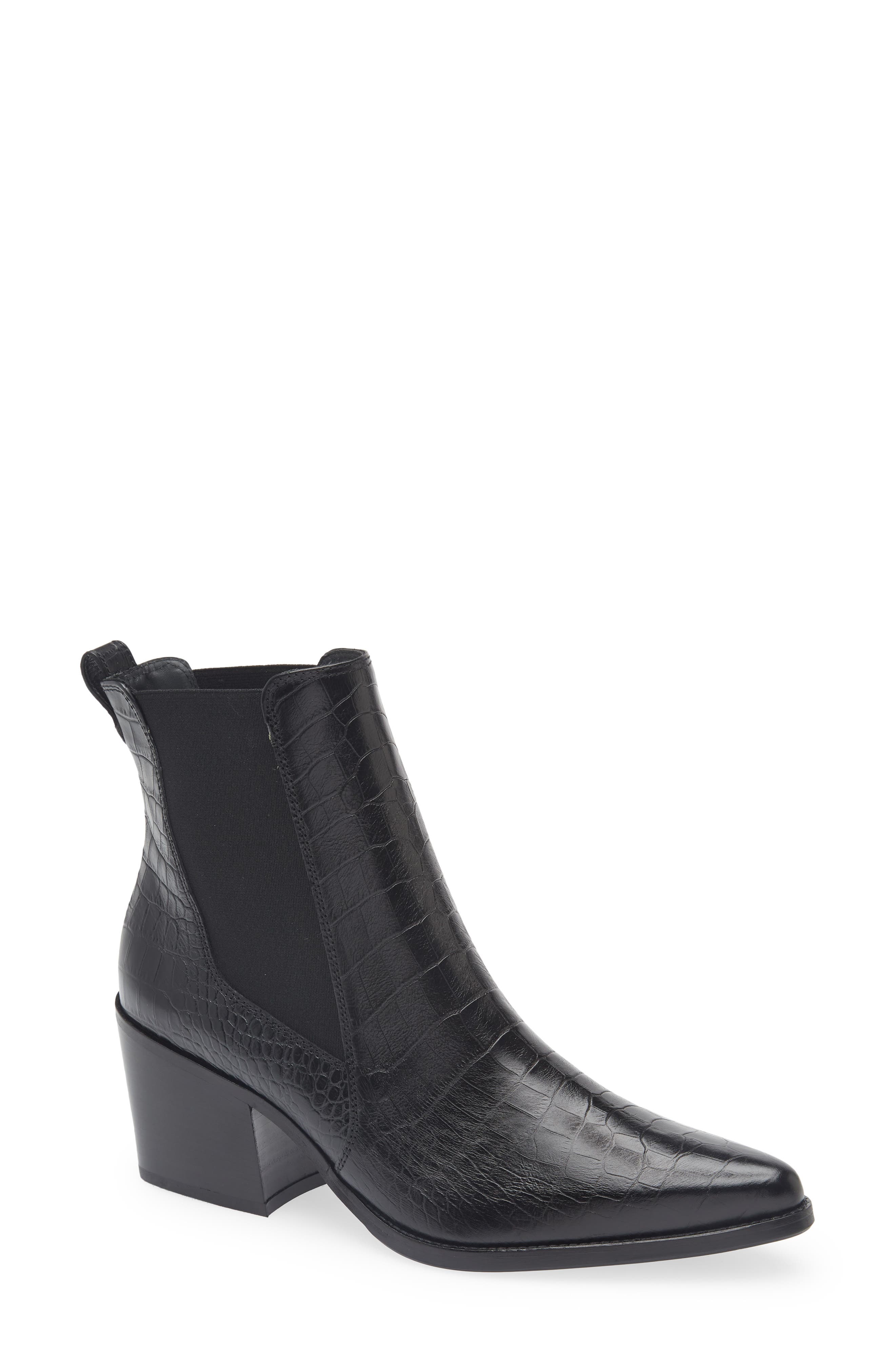 Paul Green Cojo Pointed Toe Chelsea Boot, Main, color, Black Croco