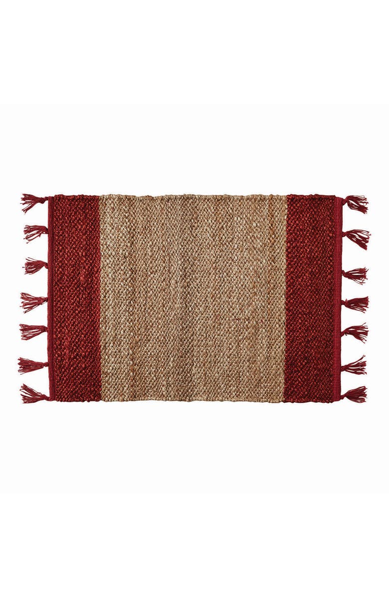 tag Lalla Jute Border Stripe Indoor Rug Red Brown with Tassels, Main, color, Red
