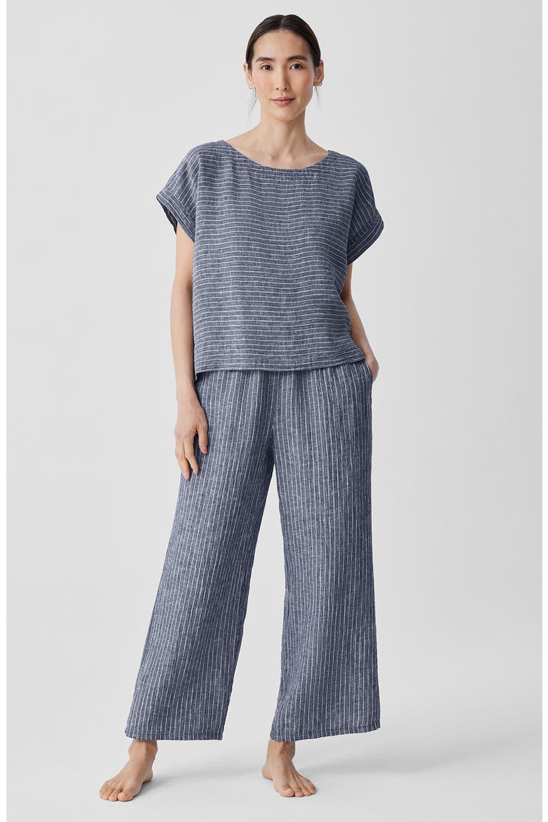 Stripe Ballet Neck Organic Linen Top, Alternate, color, OCEAN