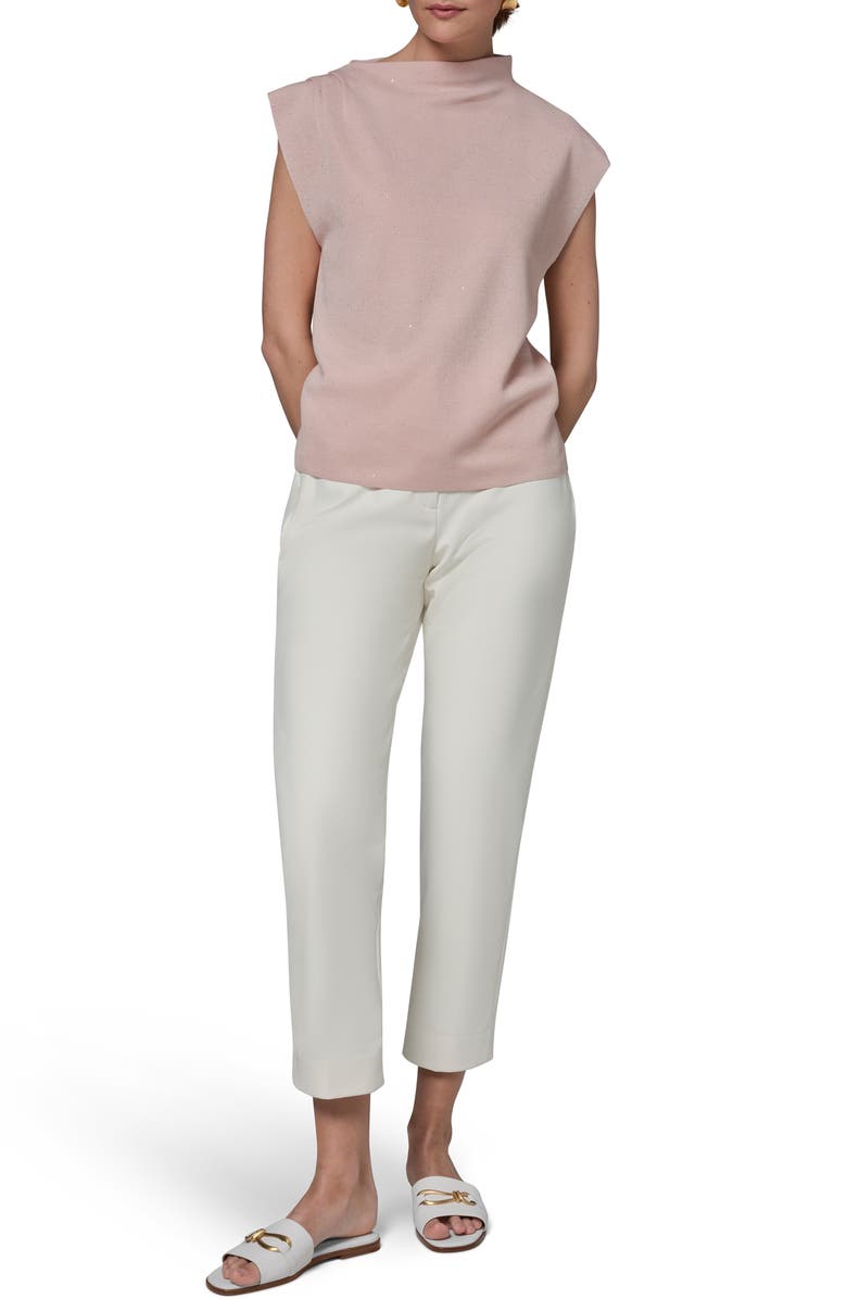 Donna Karan New York Shimmer Asymmetric Mock Neck Sweater, Alternate, color, Snow Petal