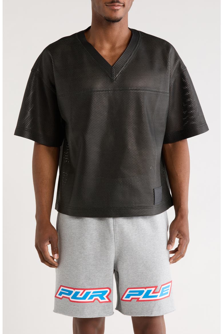 Leather Mesh T-Shirt, Main, color, BLACK