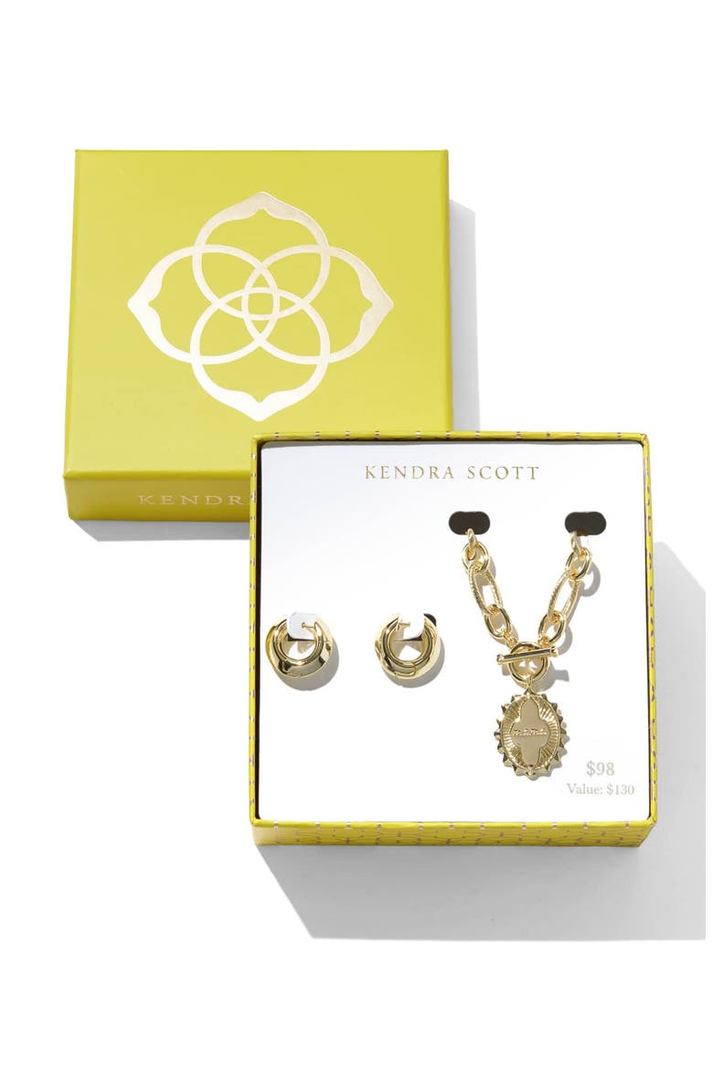 Mama Mikki Huggie Hoop Earrings & Pendant Gift Set, Main, color, GOLD METAL