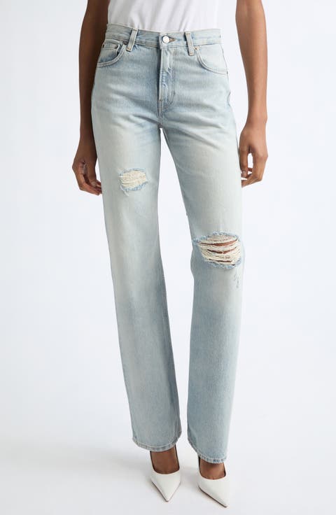 Star Ripped High Waist Wide Leg Jeans