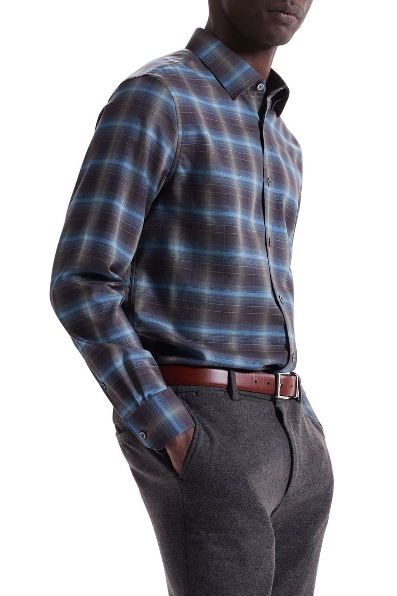 Karl Shaped Fit Plaid Cotton & Cashmere Button-Up Shirt, Alternate, color, KHAKI/MULTI