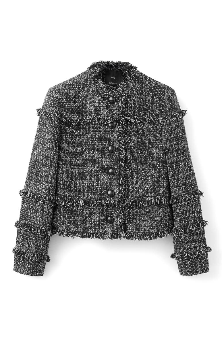 Fray Trim Tweed Jacket, Alternate, color, BLACK