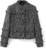 MANGO Fray Trim Tweed Jacket