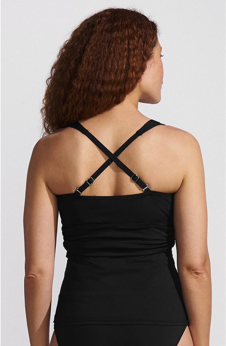 Lands' End Chlorine Resistant Plunge X-Back Tankini Swimsuit Top, Alternate, color, Black