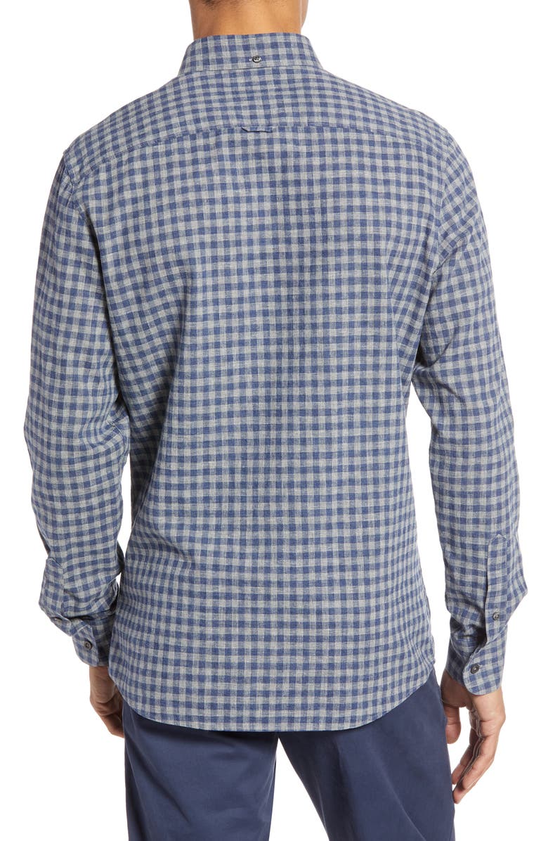 Nordstrom 1901 Heather Gingham Linen Blend Slim Fit Sport Shirt, Alternate, color,