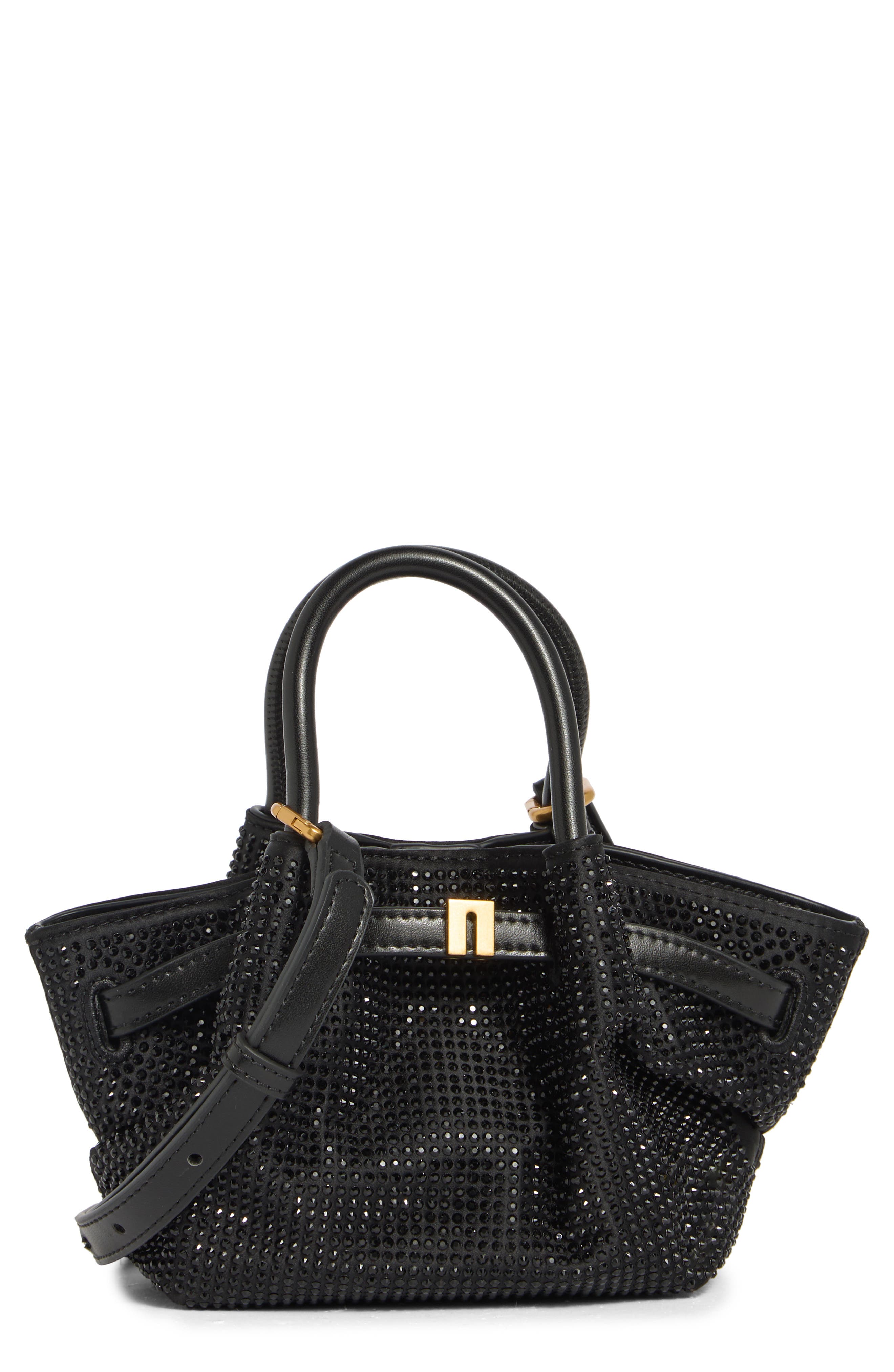 Mini Hana Crystal Tote Bag, Main, color, BLACK