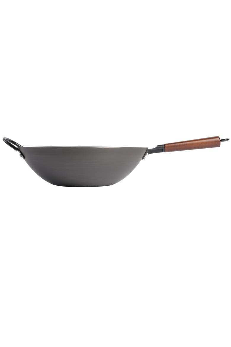 Pre-Seasoned Carbon Steel Flat Bottom Wok, Alternate, color, Black
