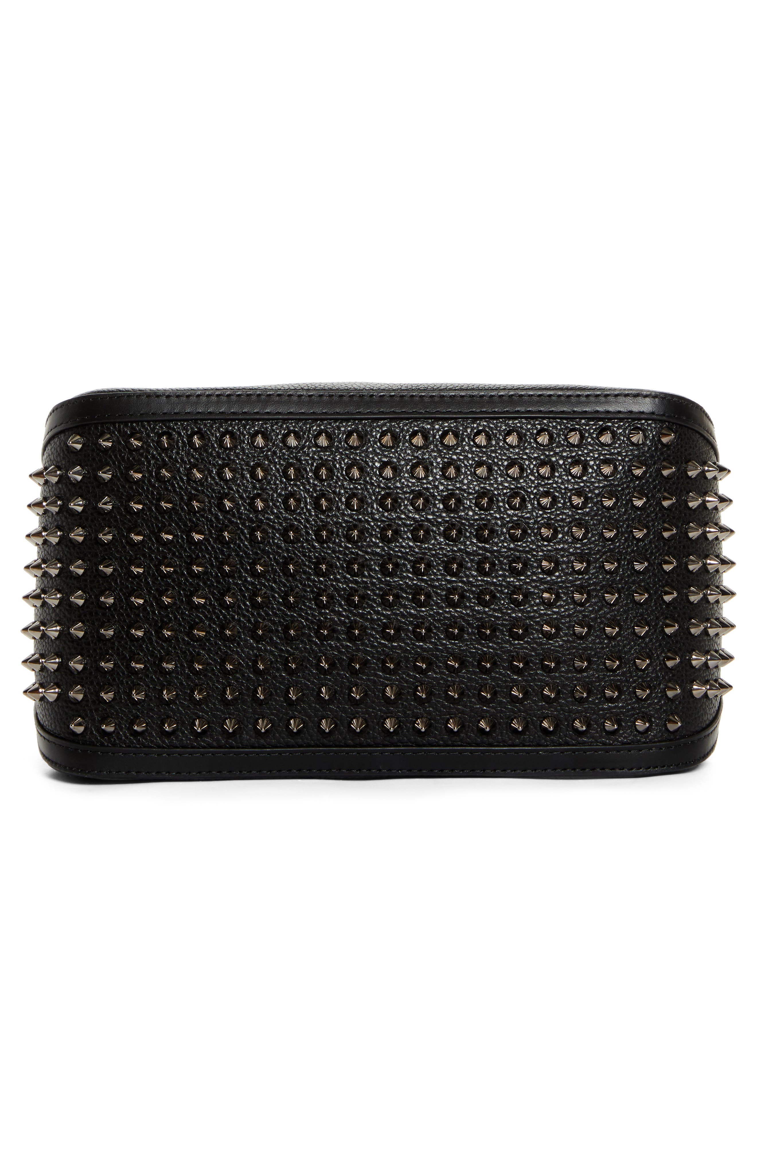 Christian Louboutin Funky Empire Spike Dopp Leather Top Handle Pouch, Alternate, color, Black/ Gun Metal