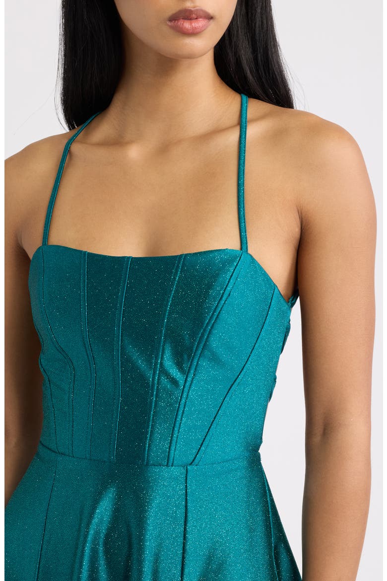 Glitter Knit Lace Up Back Skater Minidress, Alternate, color, EMERALD
