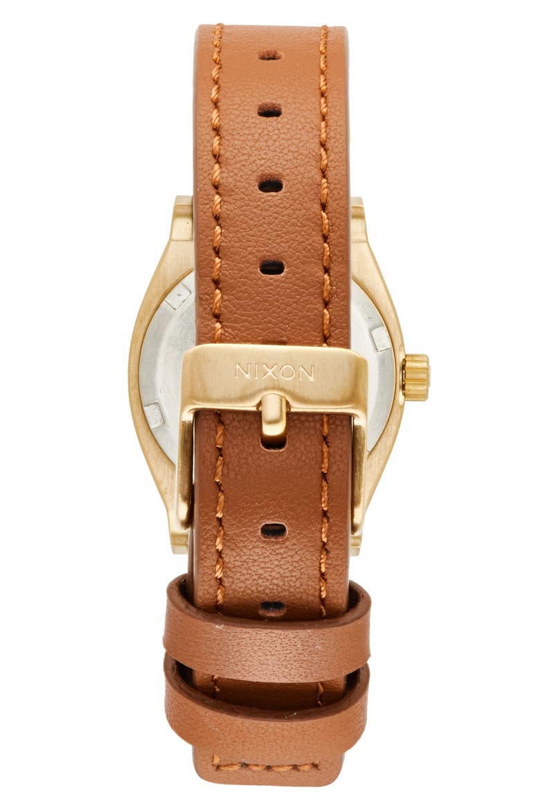 'Small Time Teller' Leather Strap Watch, 26mm, Alternate, color, LIGHT GOLD / WHITE SUNRAY
