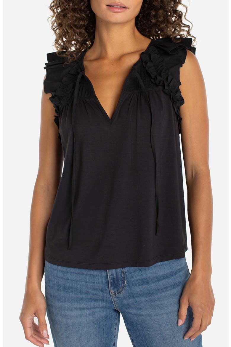 Ruffle ShoulderTop, Main, color, BLACK