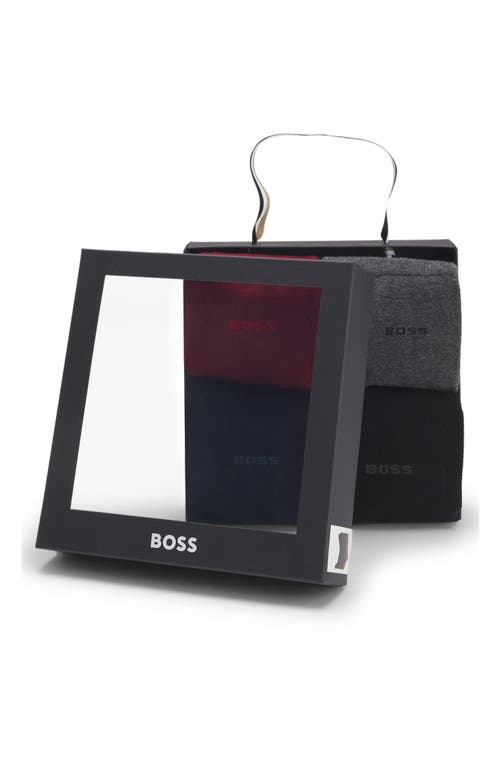 Hugo Boss Boss Assorted 4-pack Solid Cotton Blend Dress Socks Gift Box In Black