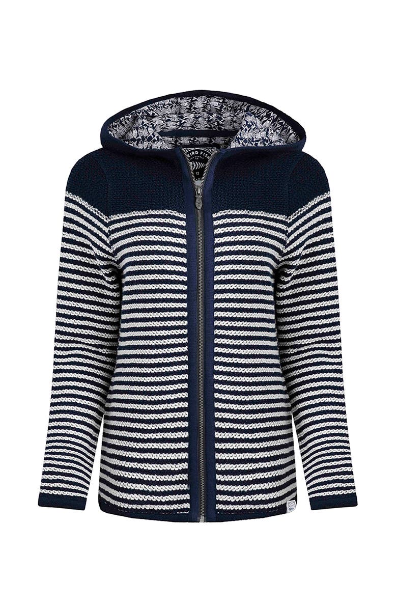 Weird Fish Bianca Full Zip Stripe Macaroni Hoodie, Alternate, color, Navy