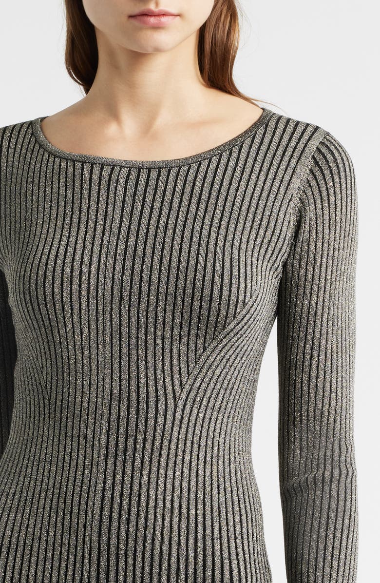 Elie Tahari The Lillie Metallic Long Sleeve Rib Maxi Dress, Alternate, color, Noir/ Gold Lurex