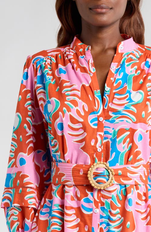 Poupette St Barth Cathy Printed Cotton Shirt Dress In Red Geo Afro