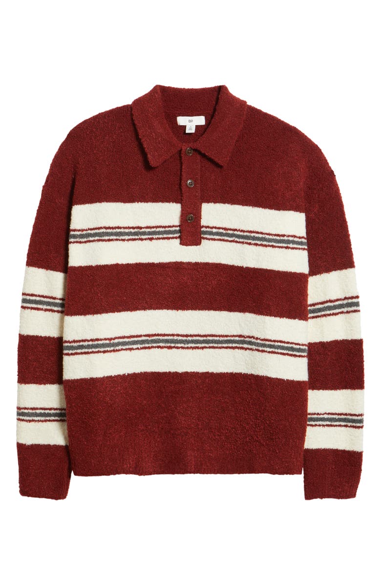 BP. Stripe Oversize Polo Sweater, Alternate, color, Burgundy Chad Stripe
