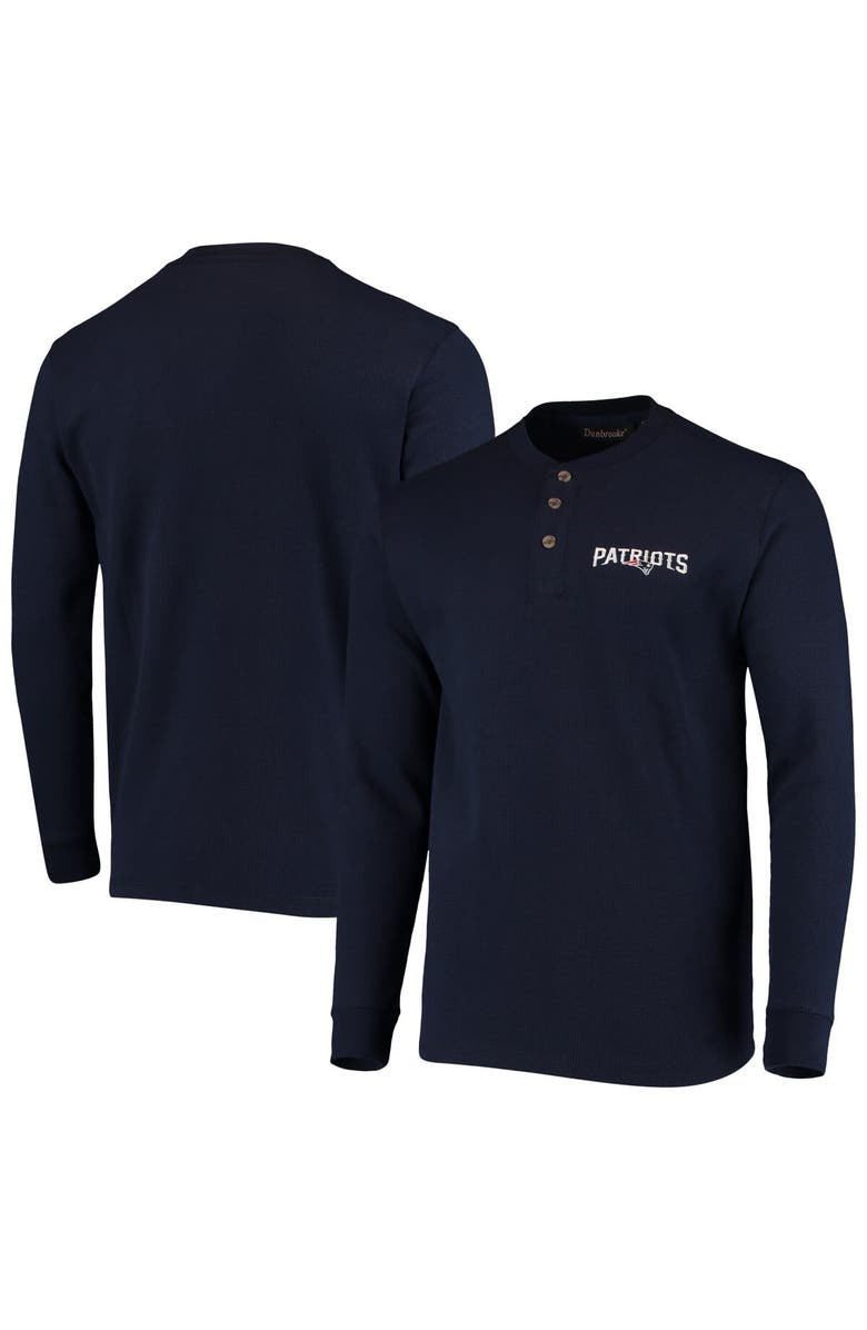 DUNBROOKE Men's Dunbrooke Navy New England Patriots Logo Maverick Thermal Henley Long Sleeve T-Shirt, Main, color, Navy