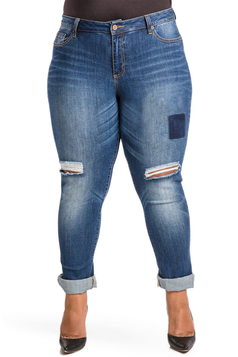 Shaw Curvy Fit Boyfriend Jeans, Main, color, DESTROY MEDIUM BLUE