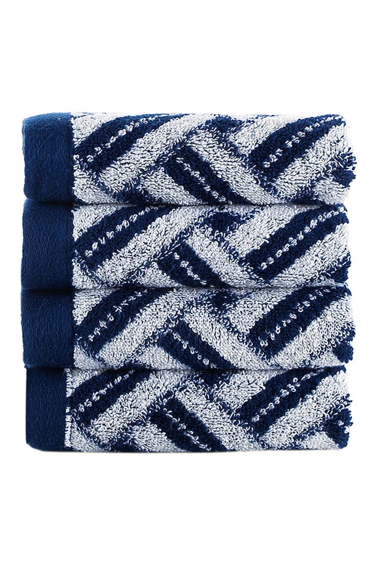 Crisscross Stripe 4-Pack Turkish Cotton Hand Towels, Main, color, NAVY
