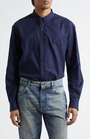 Balmain Monogram Embroidery Cotton Button-Down Shirt