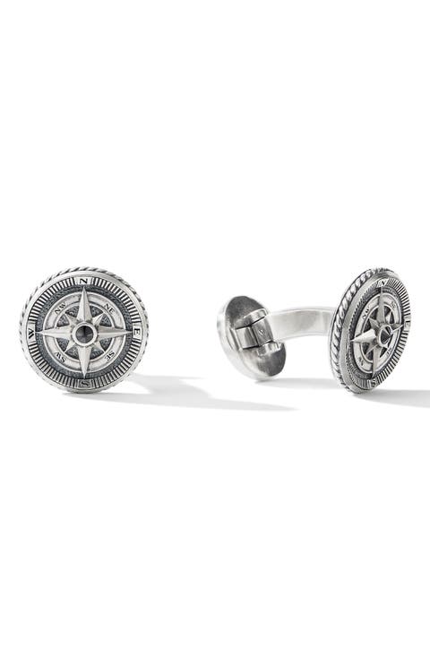 Maritime® Compass Cuff Links with Center Black Diamonds