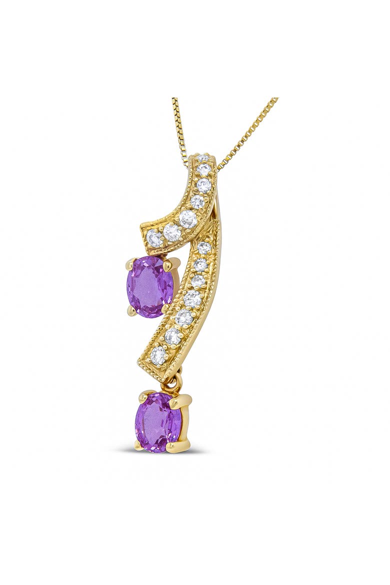 14K Yellow Gold 6x4mm Oval Pink Sapphire and 1/5 Cttw Diamond Pendant Necklace -, Alternate, color, Yellow