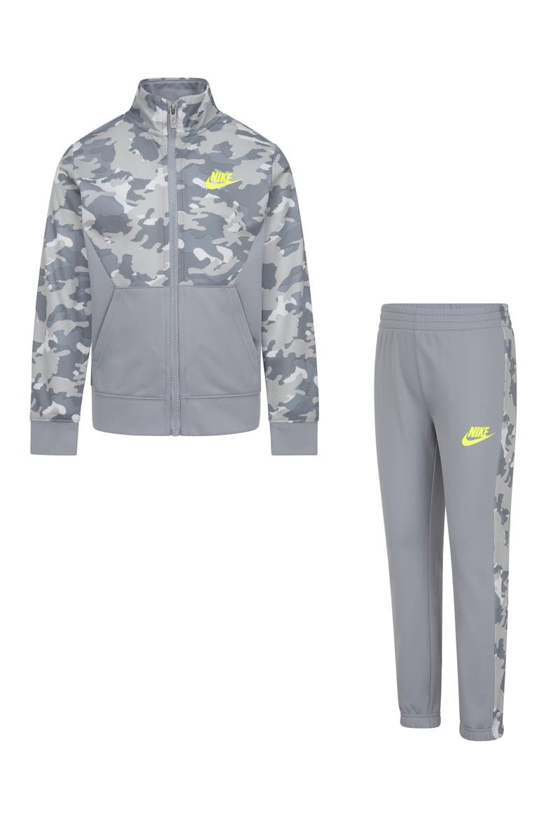 Camo Print Tricot Jacket & Pants Set, Main, color, LIGHT SMOKE GRAY
