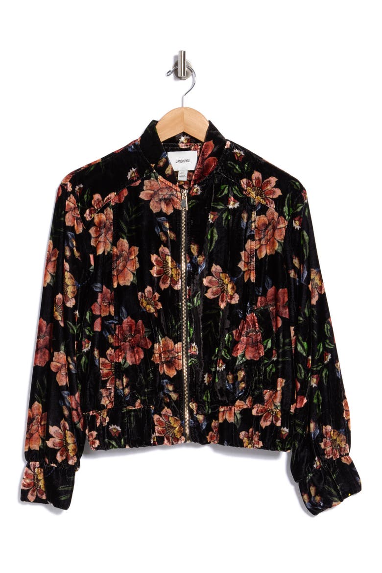 Floral Velvet Bomber Jacket, Main, color, BLACK FLORAL PRINT