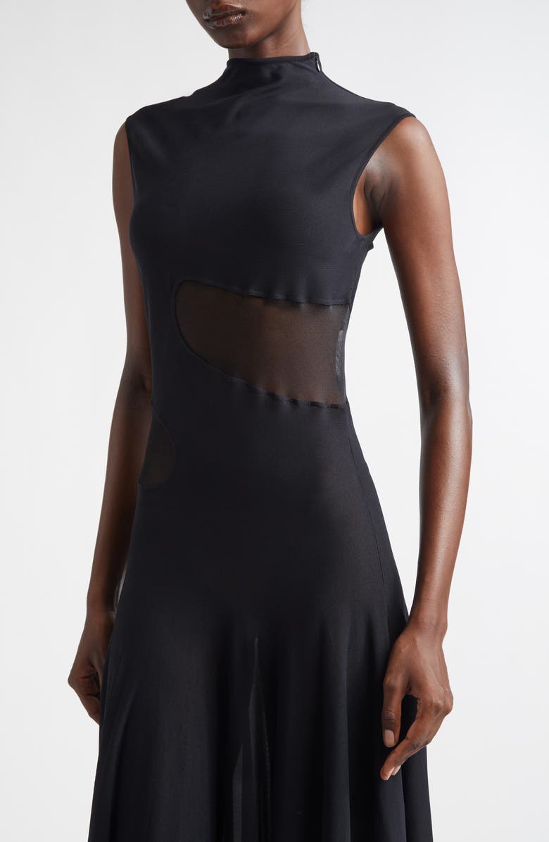 Alaïa Cutout Waist Sleeveless Jersey Fit & Flare Dress, Alternate, color, Noir Alaia