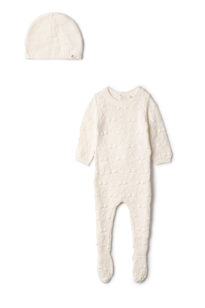Knit Textured Romper and Matching Hat, Main, color, Off White